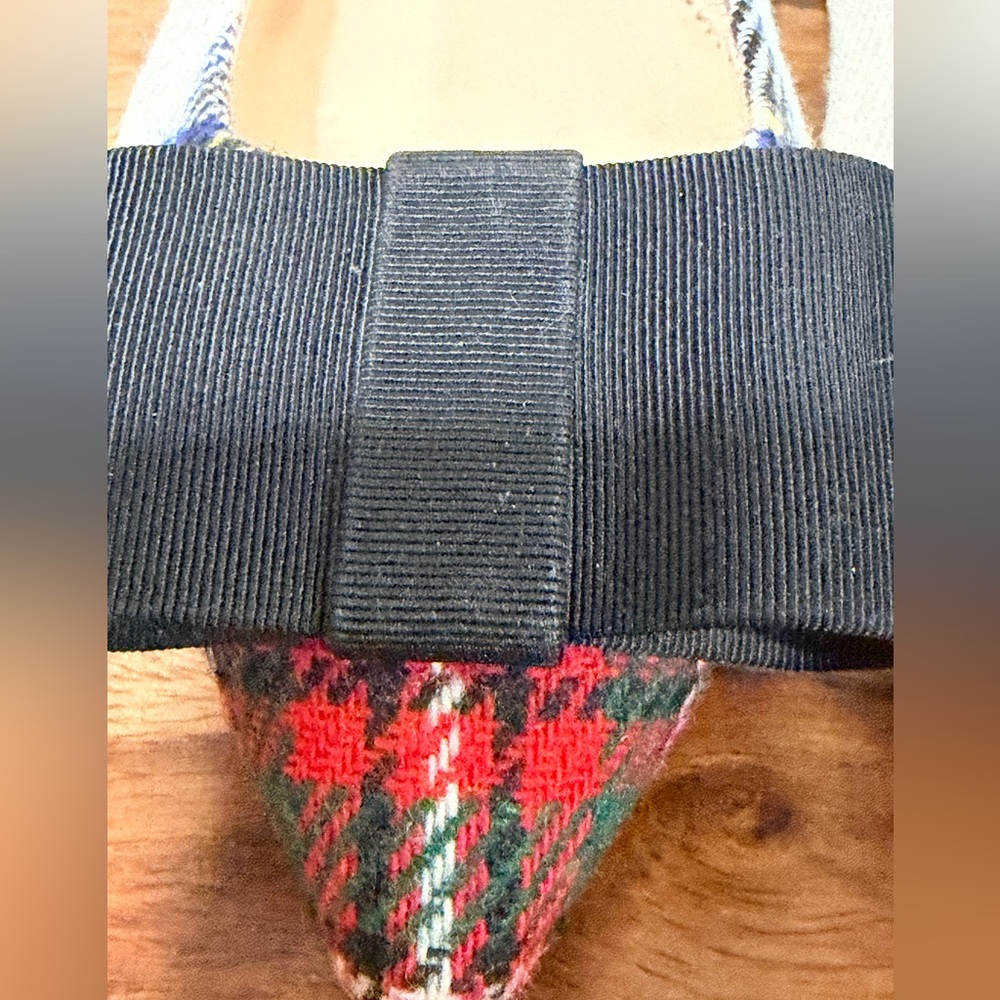 J. Crew Red/White Plaid Flats Black Bow Size 7 Snowy Tartan NWOT Old Money - Picture 4 of 12